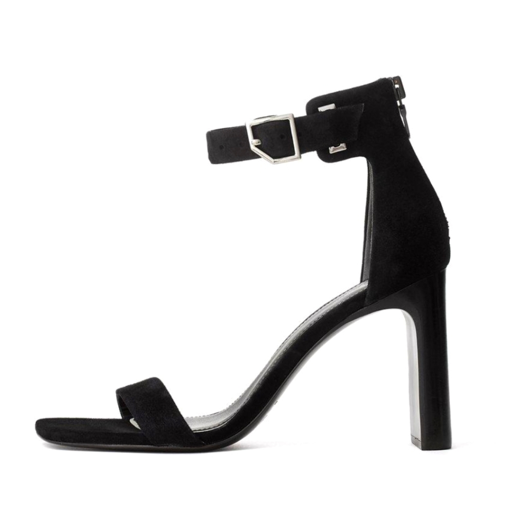RAG & BONE Ellis Black Suede Leather Open Toe Ankle Strap Heeled Sandals sz 40